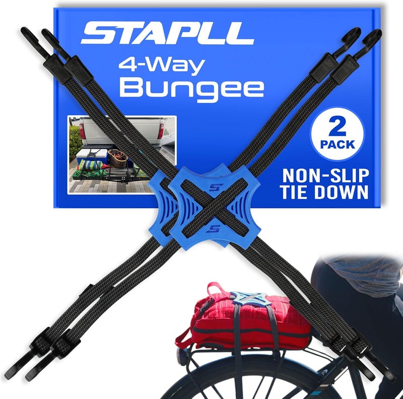 STAPLL Tack Strap – 4-Way Flat Bungee Cord with Rubber Pad Grip, Non-Slip Tie Down Straps for Motorcycle, ATV, Kayak, Cycling, Camping, Truck Storage, Adjustable Bungee Cords - 2 Pack (Blue) - Image 1